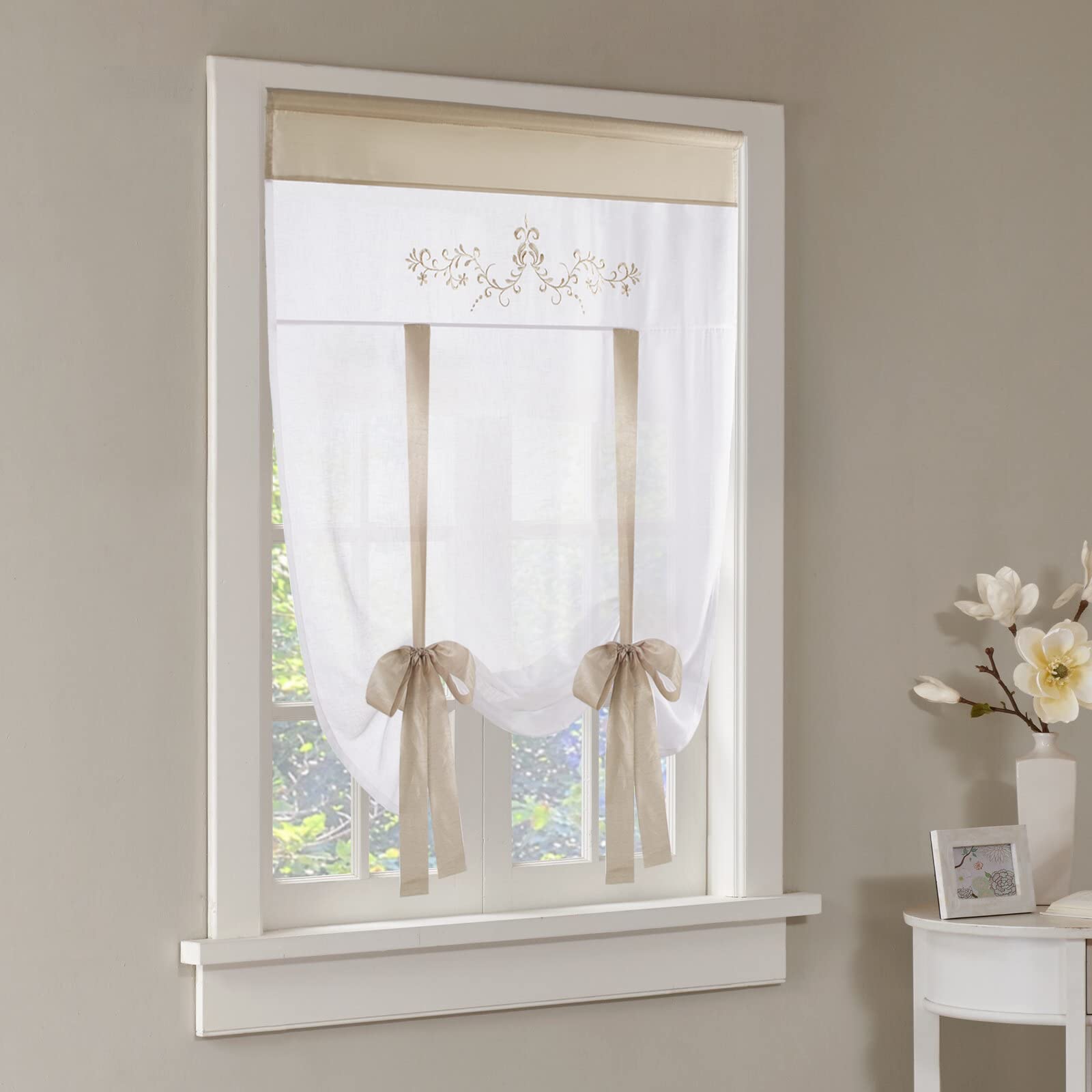 SIMPVALE 1 Piece Voile Tie up Curtain, Sheer Roman Blind Shade - Image 2