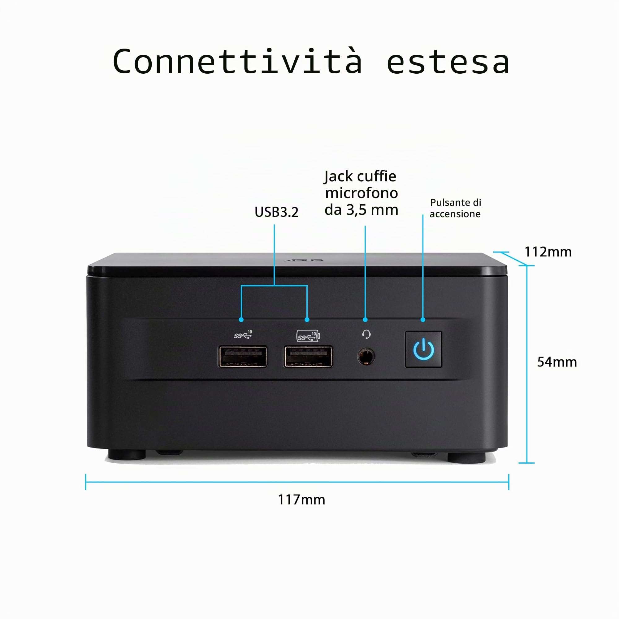 ASUS NUC 12, Mini PC Intel i3-1220p, RAM da 64 GB DDR4-3200, SSD M.2, Scheda Grafica Intel UHD, Wi-Fi 6E, Bluetooth 5.3, Compatibile con Windows 10 e Windows 11 Home, Nero