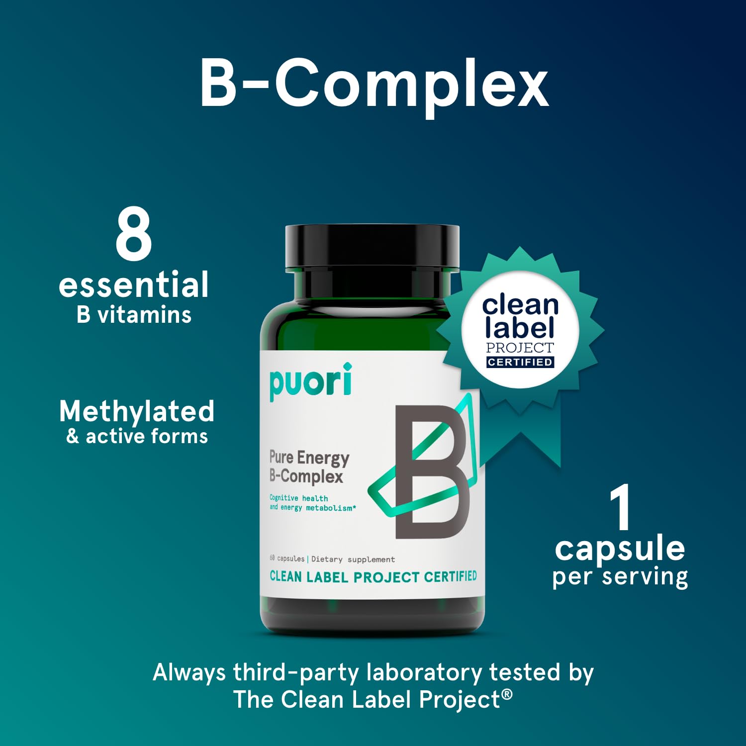 Puori Pure Energy Vitamin B-Complex with 8 Essential Vitamins, 60 Capsules — Amazon image 2
