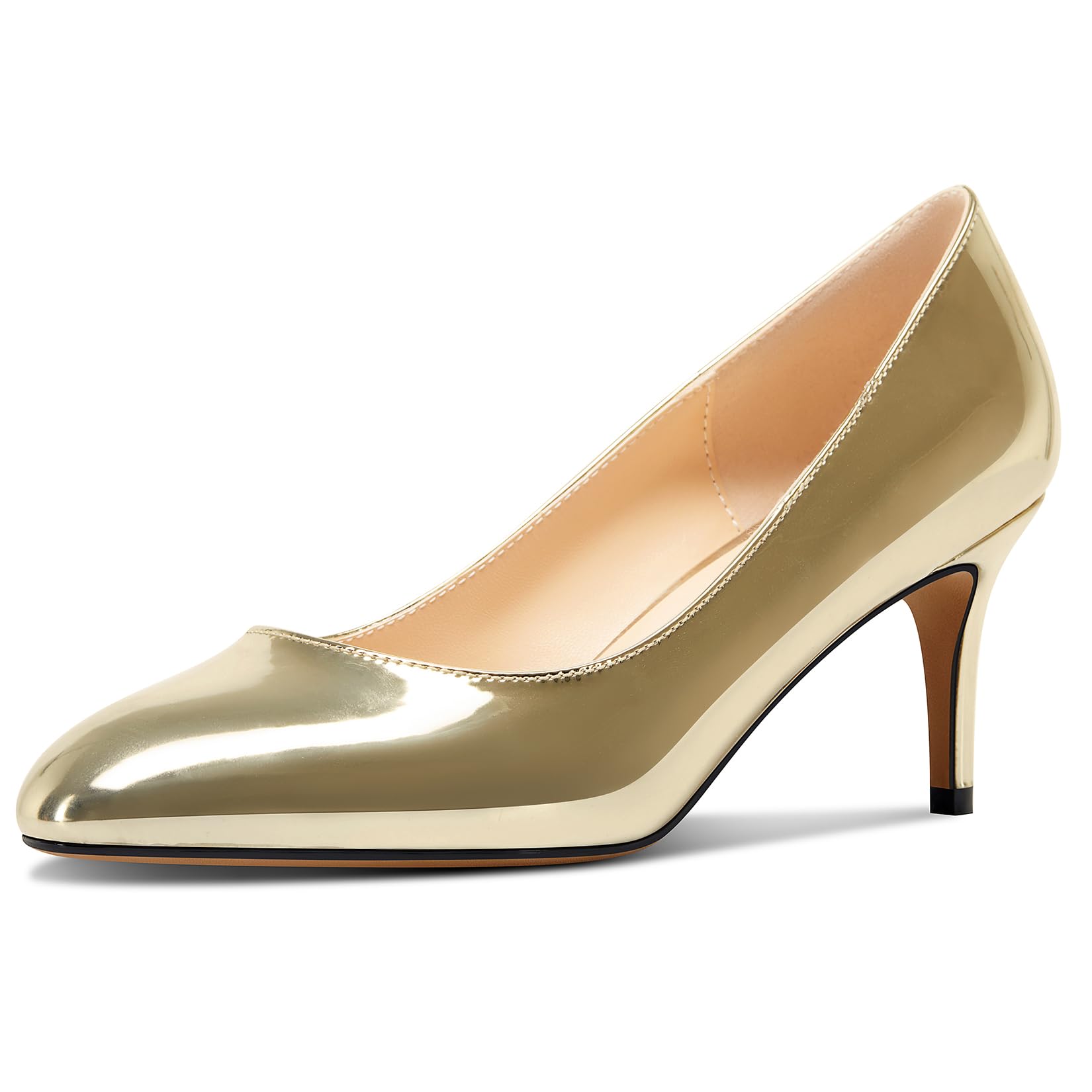 NobleOnly Femmes Fermé Rond Bout Mi Kitten Talon Heel Slip-on Bureau Escarpins Dress Décontracté Classique Chaussures 6.5 CM Heels