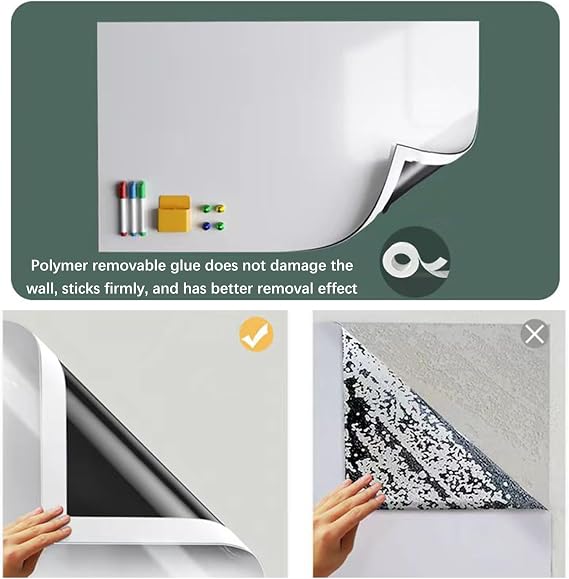 Magnetic Whiteboard Paper, Self-Adhesive Erasable Vinyl Wallpaper Roll, Home School Office Playroom Dry Erase Boards, Removable Static Whiteboard Sheets, Message Boards (Color : White, Size
