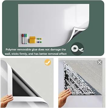 Magnetic Whiteboard Paper, Self-Adhesive Erasable Vinyl Wallpaper Roll, Home School Office Playroom Dry Erase Boards, Removable Static Whiteboard Sheets, Message Boards (Color : White, Size