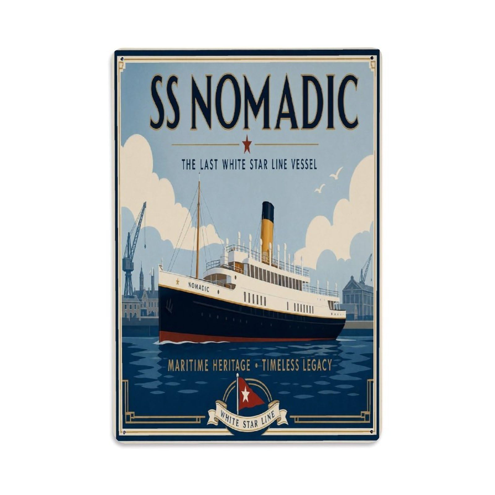 Belfast Northern Ireland Edwardian Tender Ship Maritime Metal Tin Sign Plaque Wall Decor for Cafe, Man Cave, Club Bar, Office, Home Garden Round Metal Poster 8x12Inch