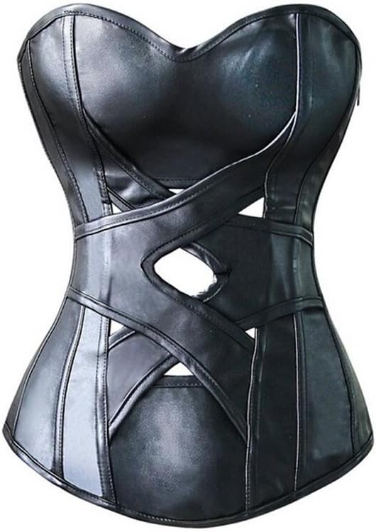 Black Leather Side Zip Fantasy Fashion Costume Waist Cincher Overbust Corset Top