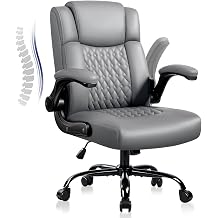 OFIKA Leather Office Desk Chair,Ergonomic Office Chair with Lumbar Support,Computer Chair,Executive Leather Chair with Padded Flip-up Arm,Adjustable Armrests, Gray,275LBS