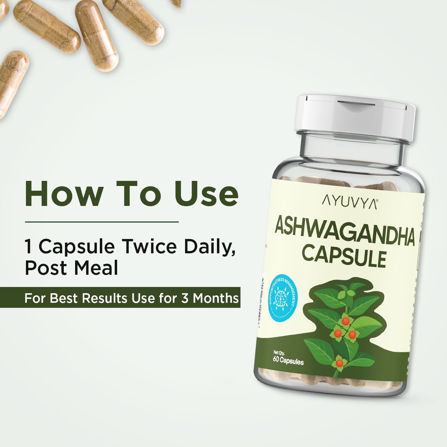 Ayuvya Ashwagandha Capsules - 500mg Pure Root Extract - Stress Relief, Energy Booster, Immunity Support & Muscle Strength, 120 Capsules, Pack of 2 | As Seen on Shark Tank 2