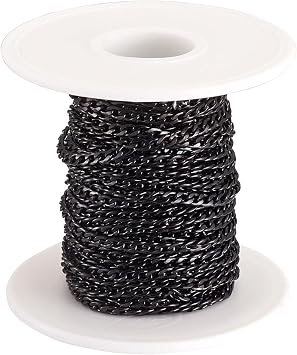 32.8 Feet 304 Stainless Steel Curb Chains Electrophoresis Black Unwelded Sturdy Twisted Necklace Cable Chain Link 3mm with Spool for DIY Bracelet Necklace Jewelry Crafts Making ...