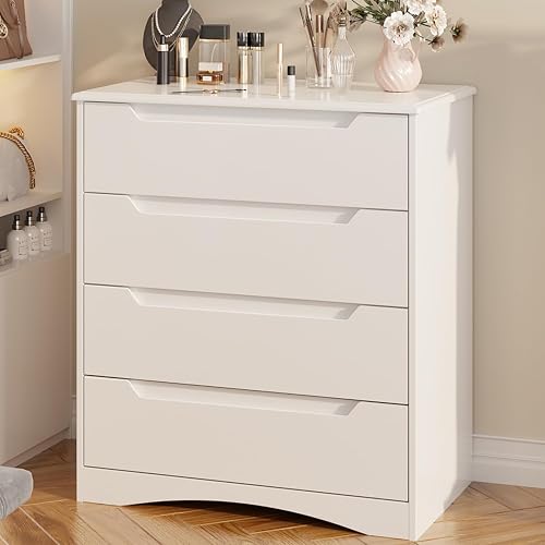 Gizoon 4 Drawer Dresser for Bedroom, Sturdy White Chest of