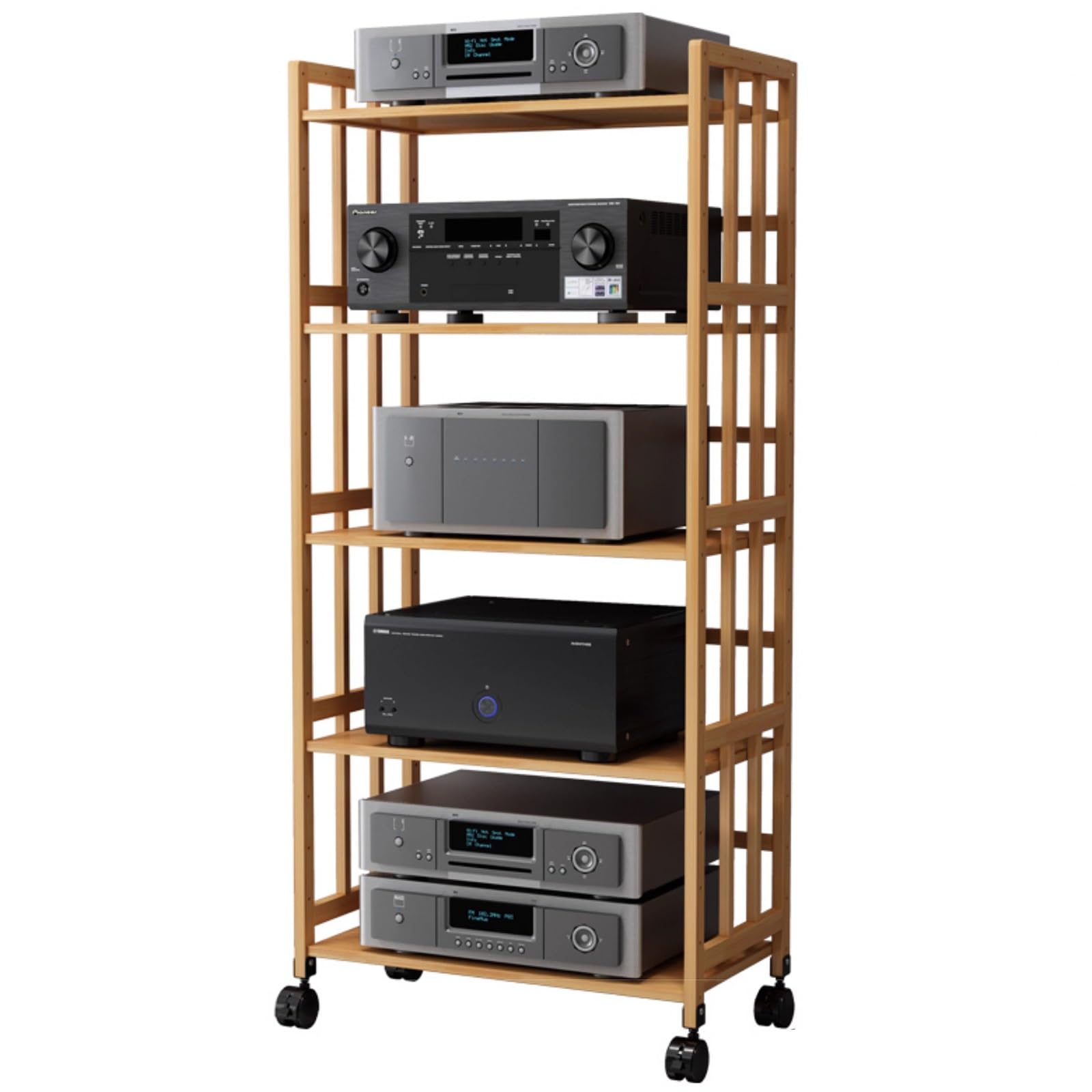 Soporte de alta fidelidad de altura ajustable, estante multimedia de 5 niveles para reproductores de TV, DVD, cajas de cables y almacenamiento de discos, armario estéreo versátil para sistema de