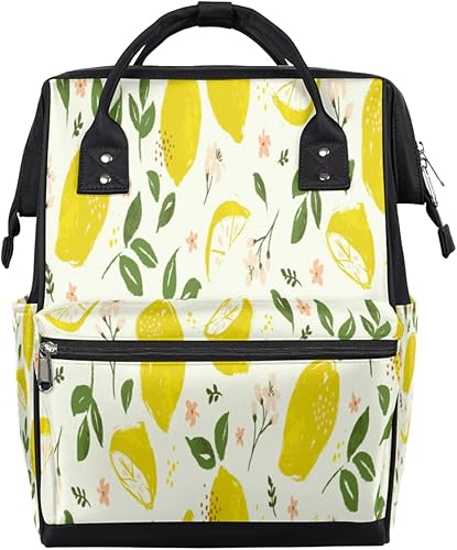 cfpolar Mochila para pañales con diseño de flores de limón y acuarela, para maternidad, recién nacido, bolsas grandes para bebés para mamás y