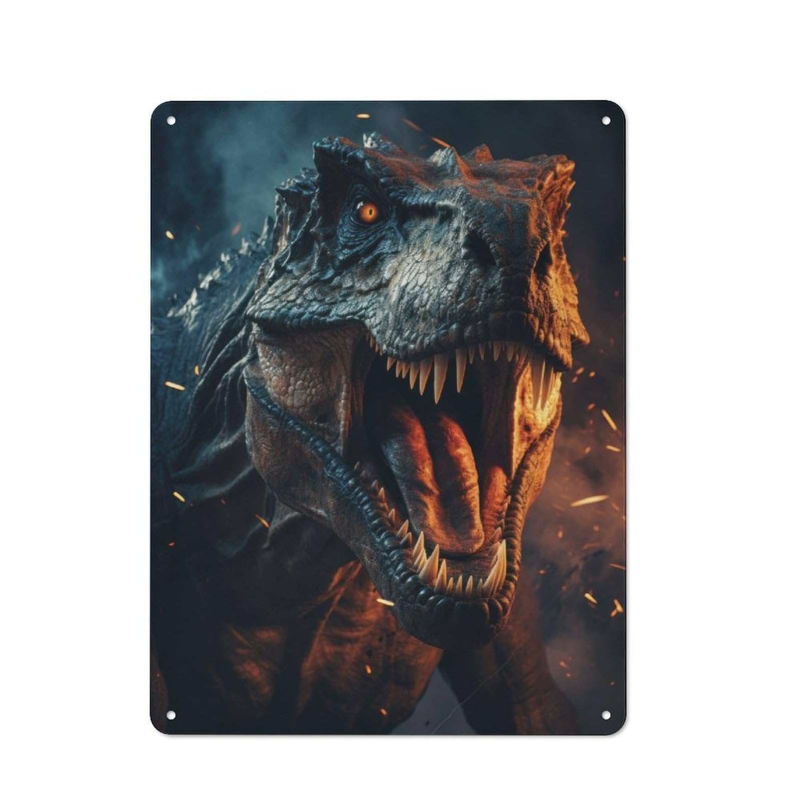 Junmoney Angry Dino Rustic Tin Wall Plaque 40X30cm For Home Office Or Studio, For Garage, Workshop And Man Cave Decoration