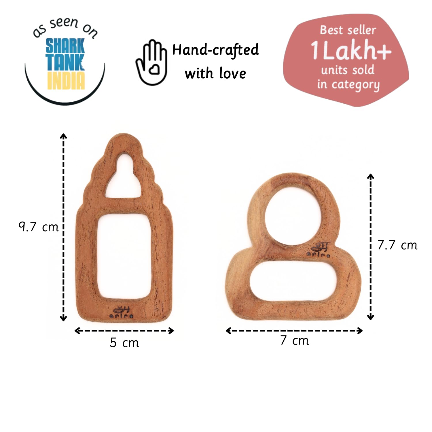 Ariro Wooden Teethers Shaped As Pacifier And Milk Bottle For Baby Boy & Girl|Hand Crafted With Organic Neem Wood That Helps Boost Immunity & Aids In Digestion|Easy To Grasp & Chew,Infant - Image 2 thumbnail