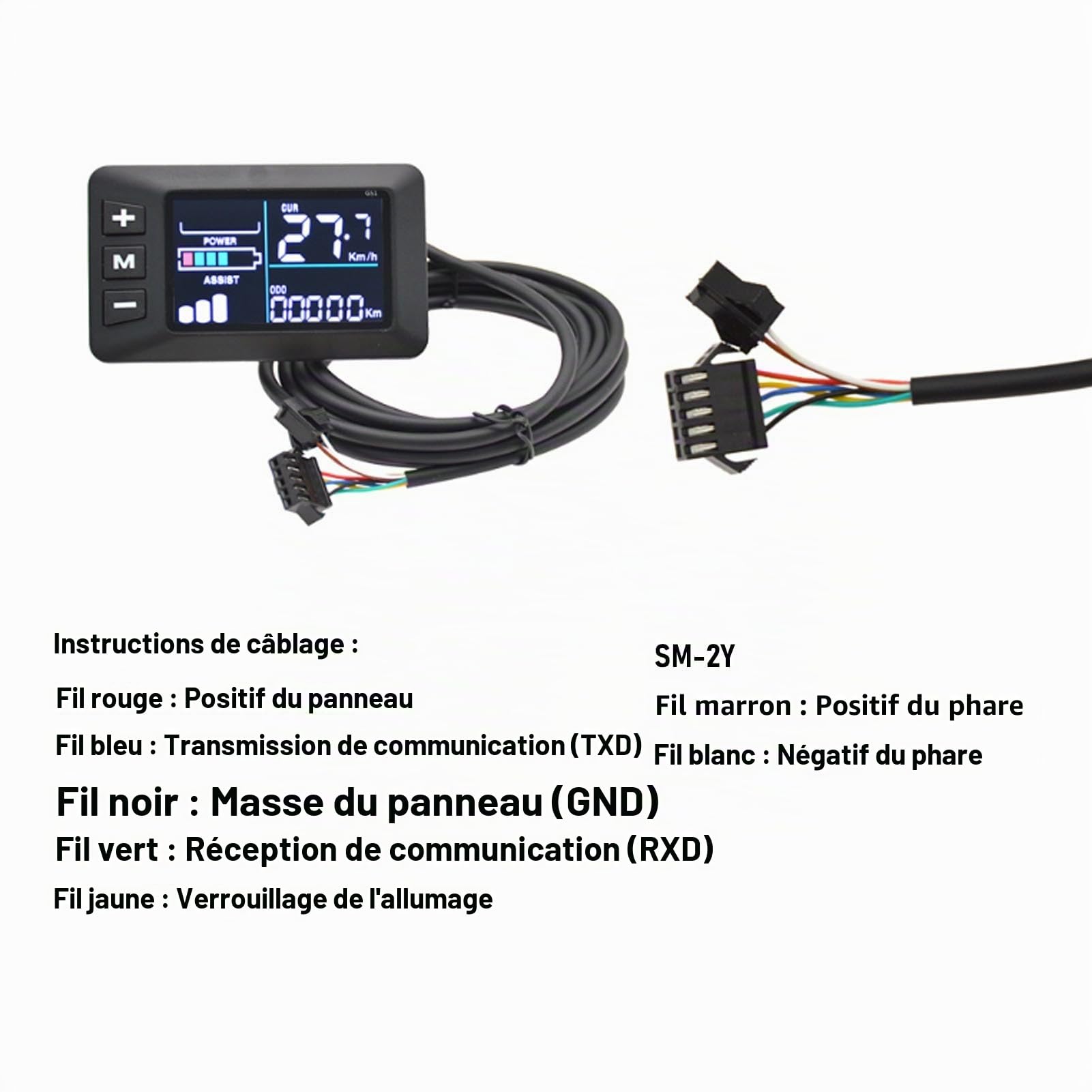 BuyWeek Kit de Contrôleur de Moteur sans Balais de Vélo Électrique, 36V 48V 60V 450W 500W Contrôleur d'onde Sinusoïdale avec Panneau d'Affichage à LCD G51