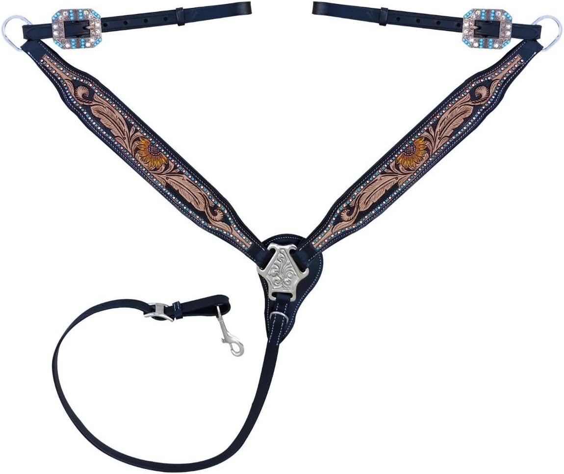Majestic Ally Hand-Tooled Designer Padded Leather Horse Browband Headstall Breastcollar Set, Browband Headstall, Breastcollar (Breastcollar)