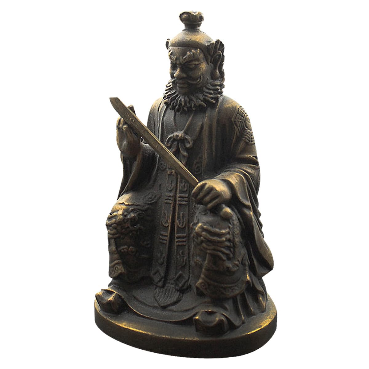 Statue taoïste ancienne pour sublimer un bureau vide avec un ornement en cuivre