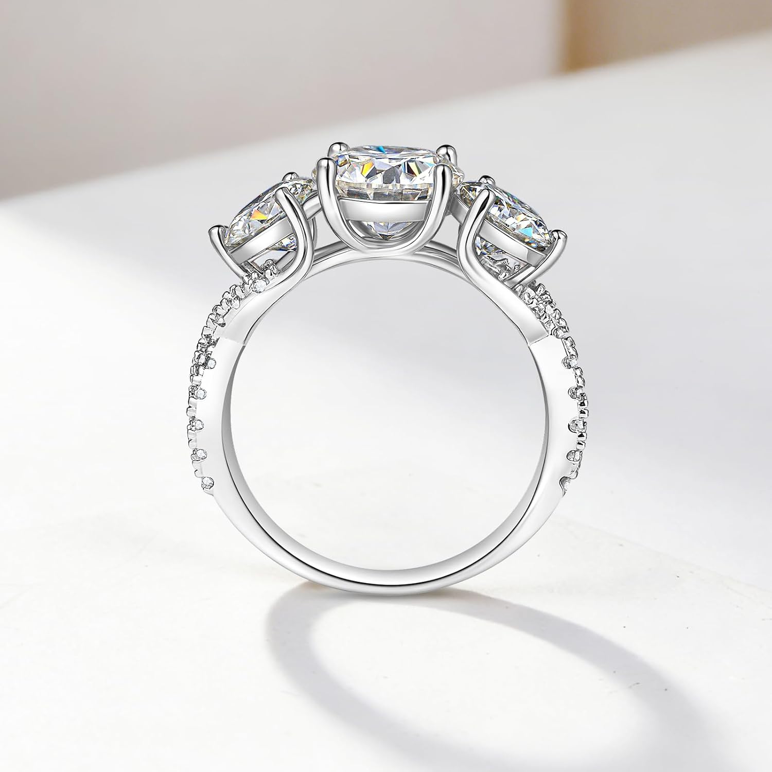 Moissanite Engagement Ring 3 Stone 5CT/4.1CT Color VVS1 Round/Princess Cut Anniversary Wedding Promise Ring for Women Size 5-9