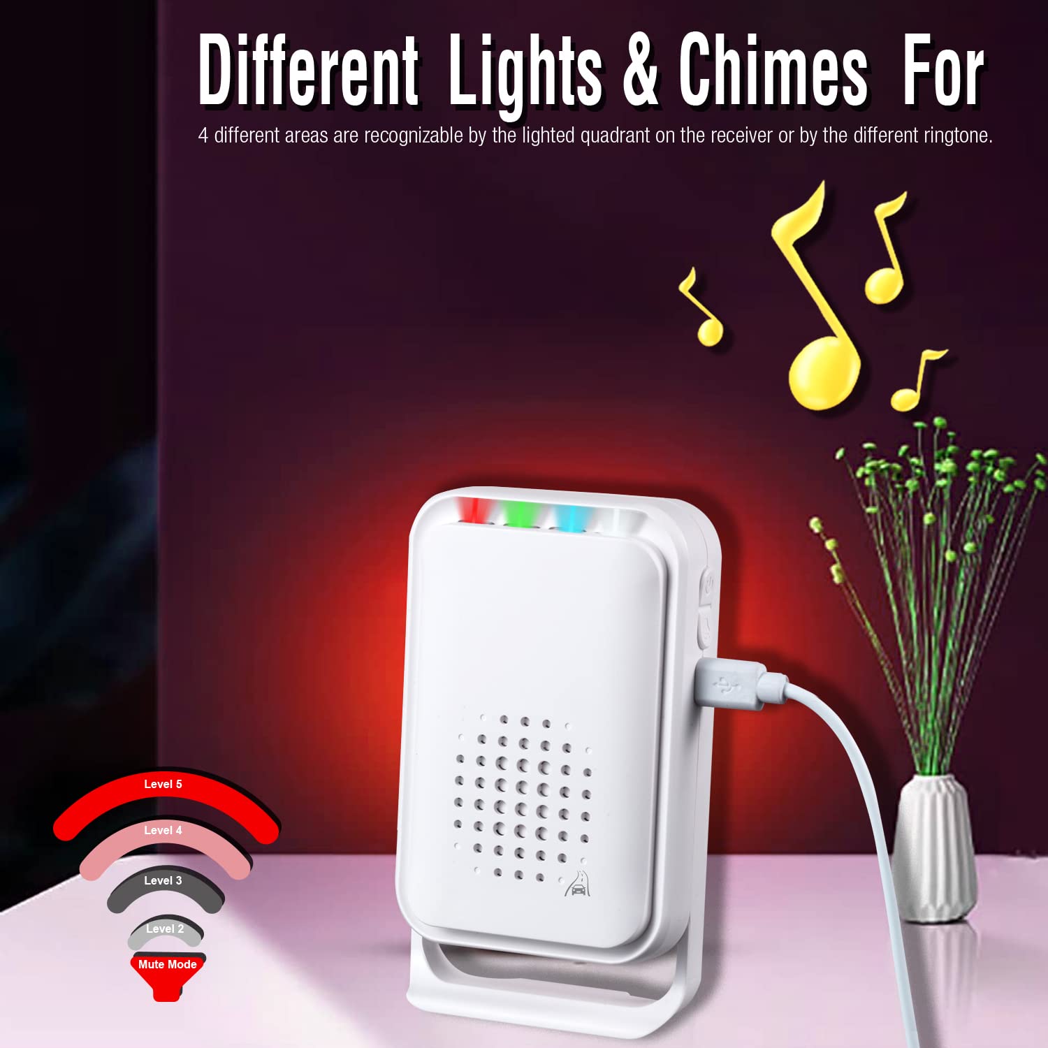 Alarma de movimiento inalámbrica para entrada exterior, resistente a la intemperie, detector de movimiento de seguridad para el hogar, kit de timbre para jardines, ancianos, timbre de visitante