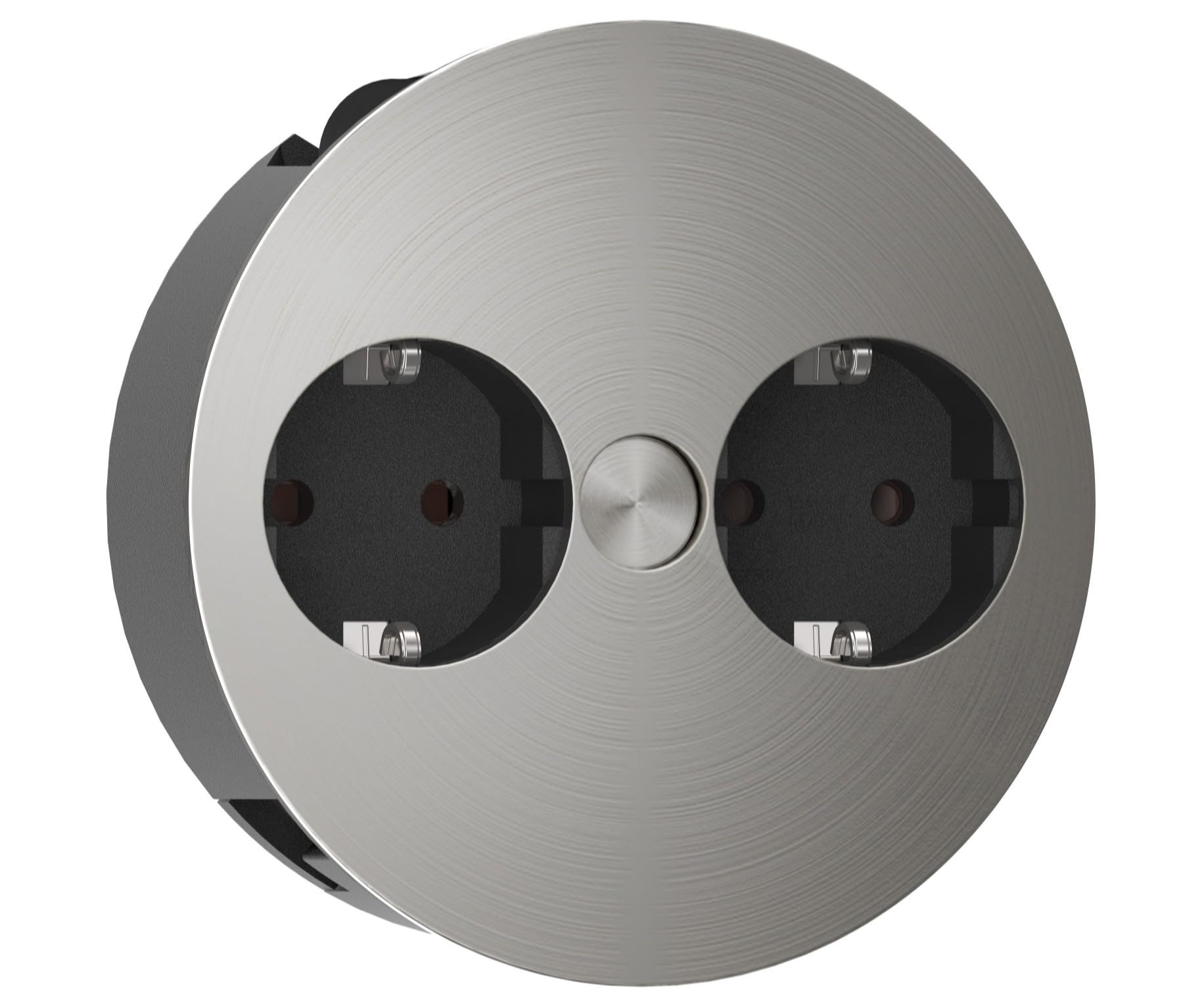 BACHMANN Einbausteckdose Twist 2-Fach 2m Kabel Tischsteckdose für Küche und Büro Edelstahl-Optik 931.000 (Nur 40mm Einbautiefe und integrierter Wasserablauf)