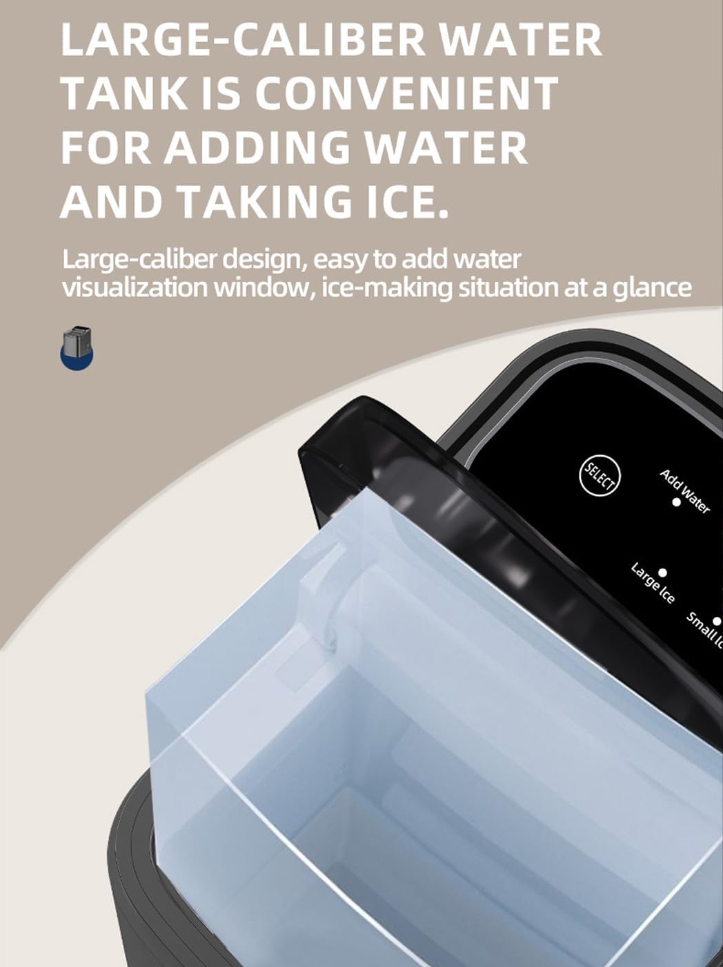 1.2L Mini máquina de Fabricantes de Hielo para encimera - Auto Limpieza, fabrica Cubitos de Hielo Transparentes en 6-10 Minutos | Portable y pequeño, bajo Ruido | para casa, Cocina, Oficina White