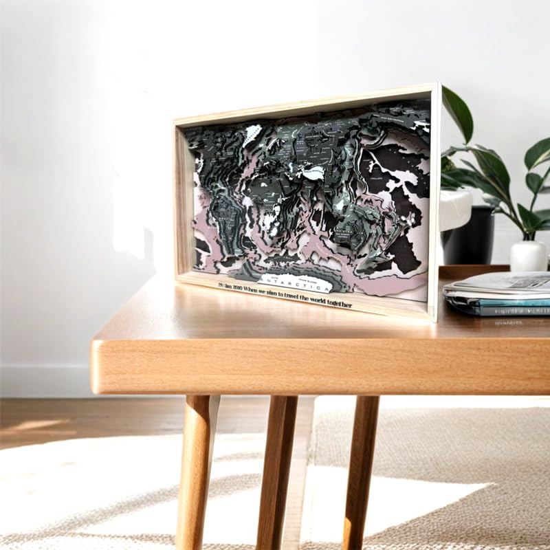 OOCLAS Custom Wooden Map for Desk | Colorful Map | 7 Layer 3D World Map with Acrylic | Laser Cut Premium World Map for Any Desk Size 10 X 8 X 1.25 Inches