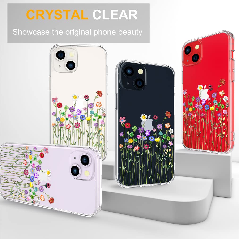 Funda para iPhone 14 Plus, ramo transparente y elegante | Lindas fundas transparentes para teléfono para mujeres con diseño, niñas con parachoques protector resistente