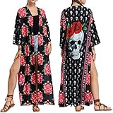 YULUOSHA Women's Boho Floral Long Kimono Cardigans Top Casual Loose Maxi Open Front Plus Size Beach Swimsuit Cover Up
