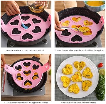 Nonstick Pancake Molds Ring Silicone Fried Egg Mould Reusable Pancake Maker Egg Ring Kitchen Cooking Baking Tools (Heart Shape)