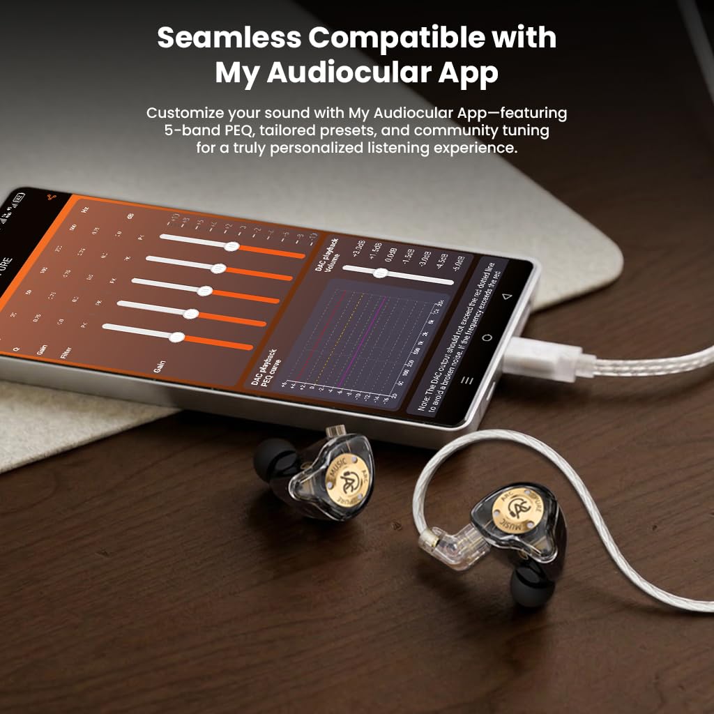 AUDIOCULAR ARC Wired Type-C IEM Earphones with Mic, KT02H20P DAC Chip, 11mm Dynamic Driver in Ear Monitor, Hi-Res Audio, Semi-Open Back, App-Based EQ Customization, Detachable 2Pin Cable — Amazon image 2