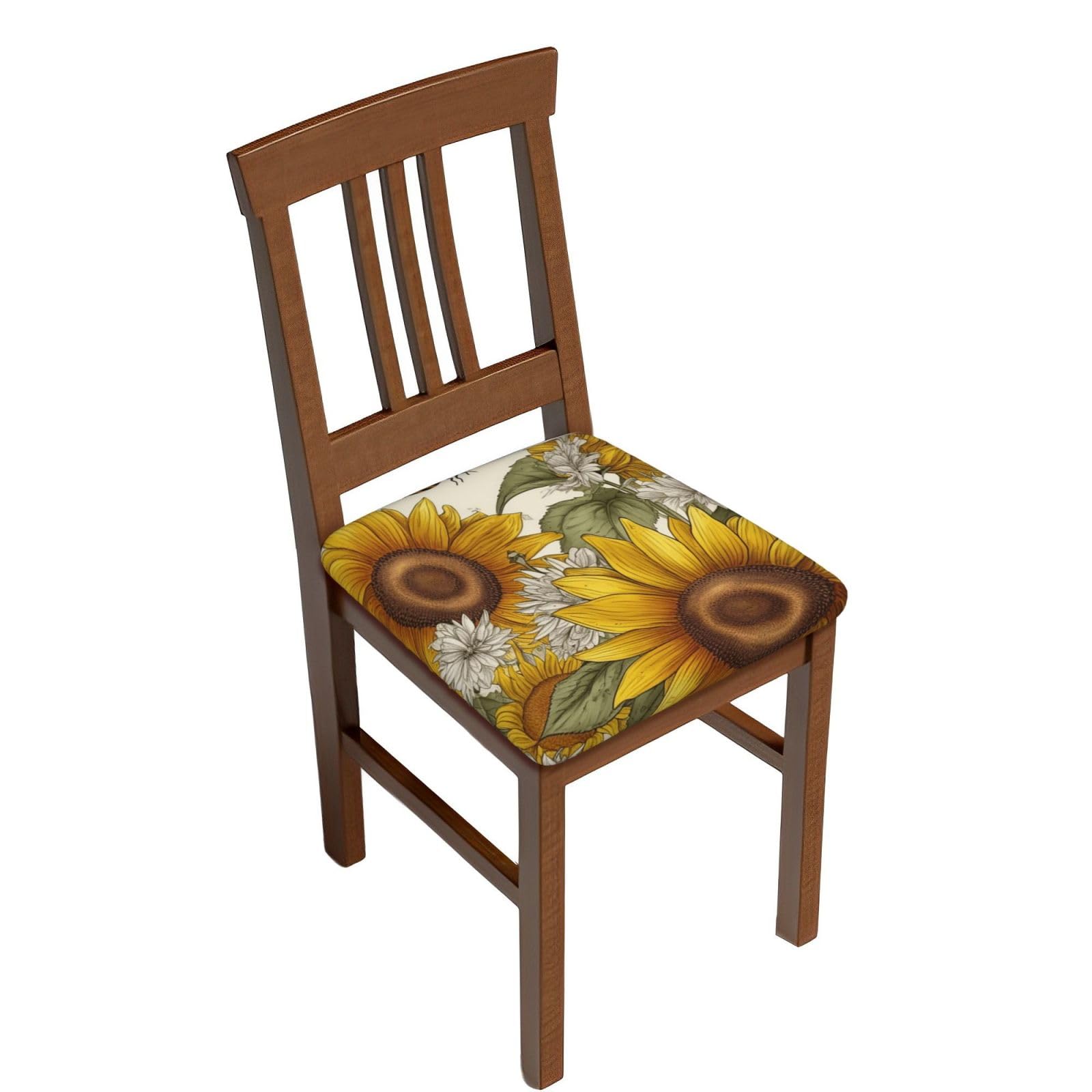 Fodpand Six Piece Bees Sunflowers Daisy Rose Flowers Square Stool Covers Stretch Removable Square Bar Stool Seat Covers Washable Dustproof Stool Cushion Slipcover Soft Milk Silk Bar Chair Covers With Band