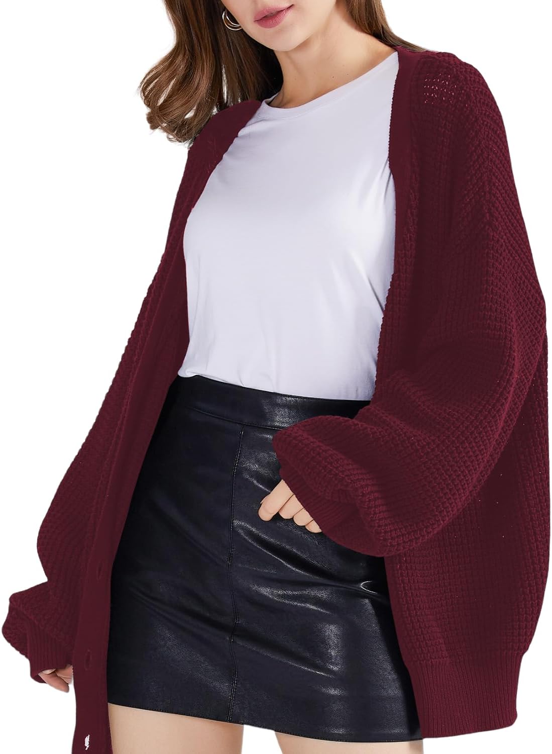 QUALFORT Cardigan Sweaters for Women 100% Cotton Button-Down Oversized Knit Outerwear Fall Tops for Women 2026 - Image 2