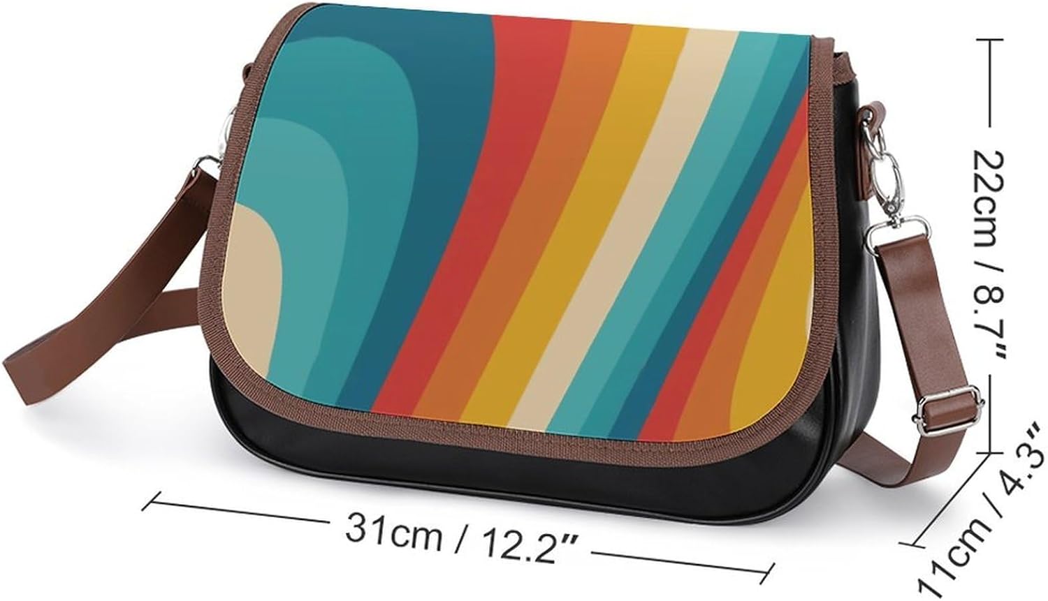 70s Retro AestheticWomen's Faux Leather Crossbody Bag, Waterproof Wrinkle-Resistant Shoulder Bag with Detachable Strap, Large Capacity Casual Handbag, Fashion Daily Purse for Shopping Work Dating, Ide