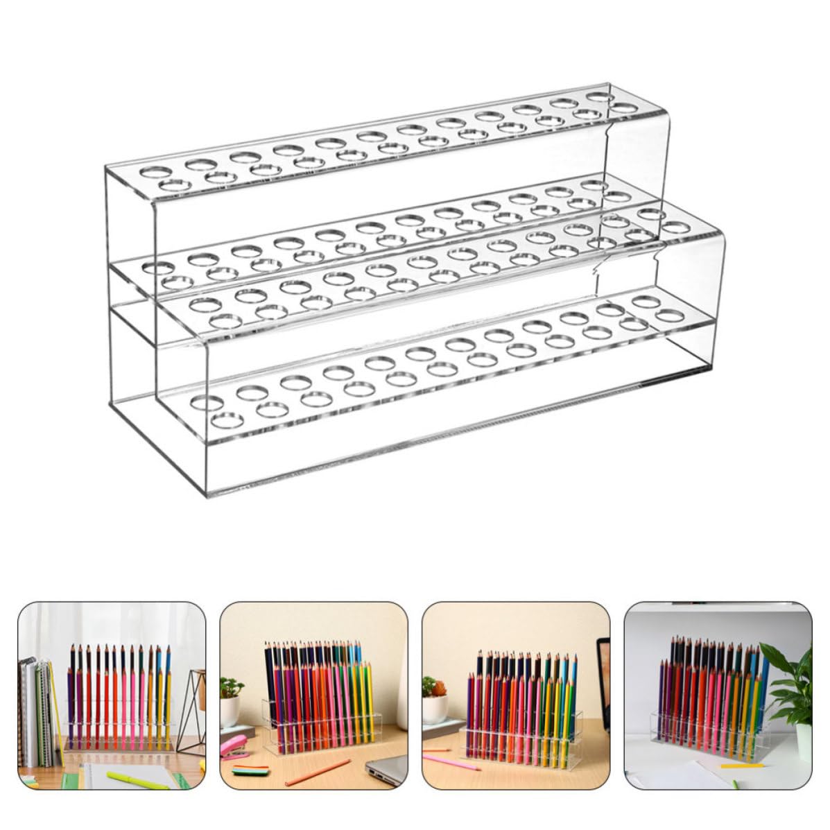 Stifthalter Installieren 2 Stück aus Acryl mit 48 Löchern Großer Kapazität und Zweilagigem Design und Vielseitig für Zuhause oder Büro