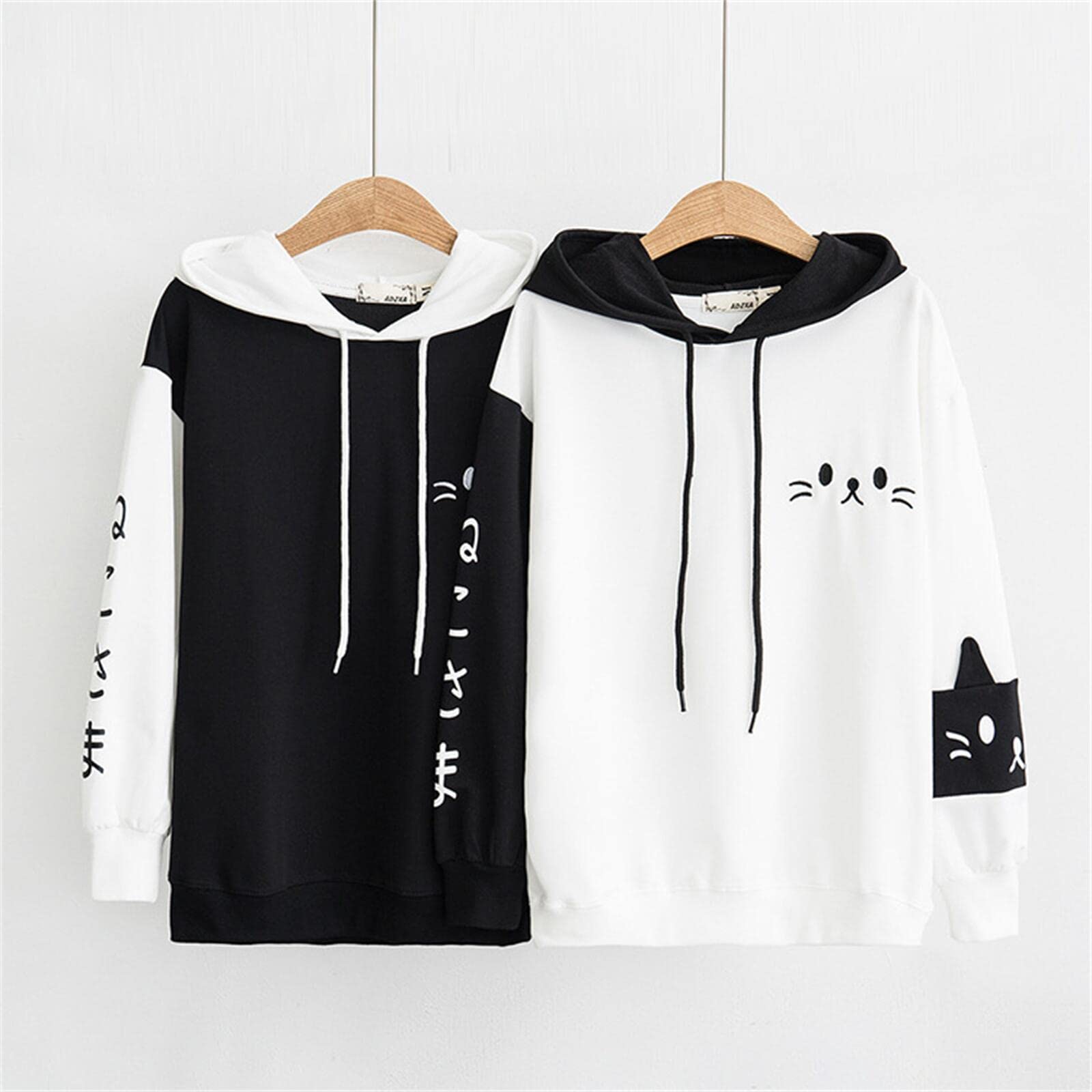 Sweat à capuche avec oreilles de chat Kawaii Anime Esthétique Mignon Preppy Japonais Lettre Sweat-shirt Light Academia Pull Cartoon Top