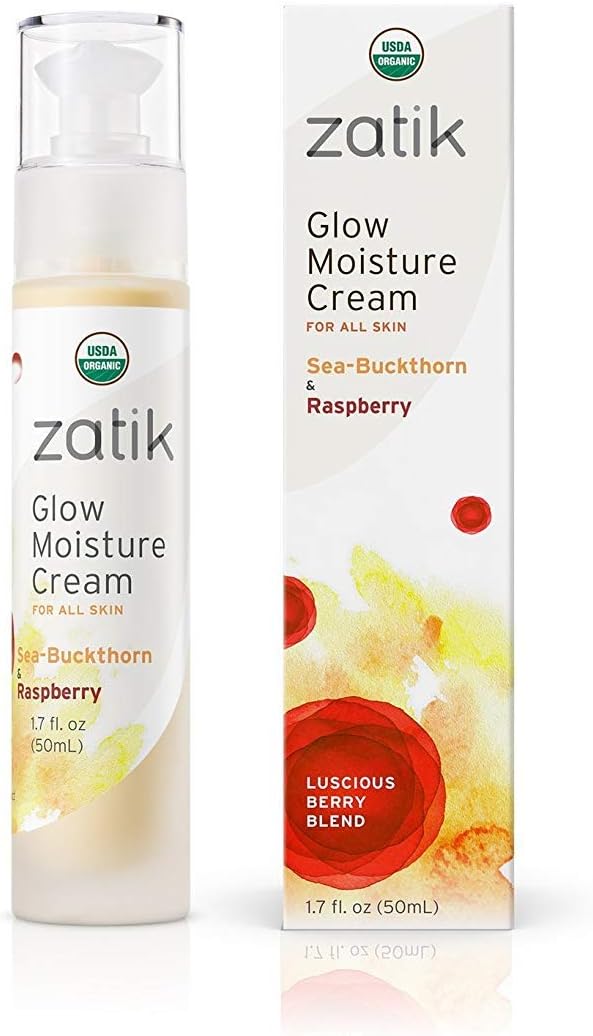 Naturals - Glow Moisture Cream, Sea-Buckthorn & Raspberry Luscious Berry Blend, USDA Certified Organic, Vegan, Non-GMO, Gluten Free, Alcohol Free, pH Balanced, Biodegradable, 1.7 oz, 50 mL