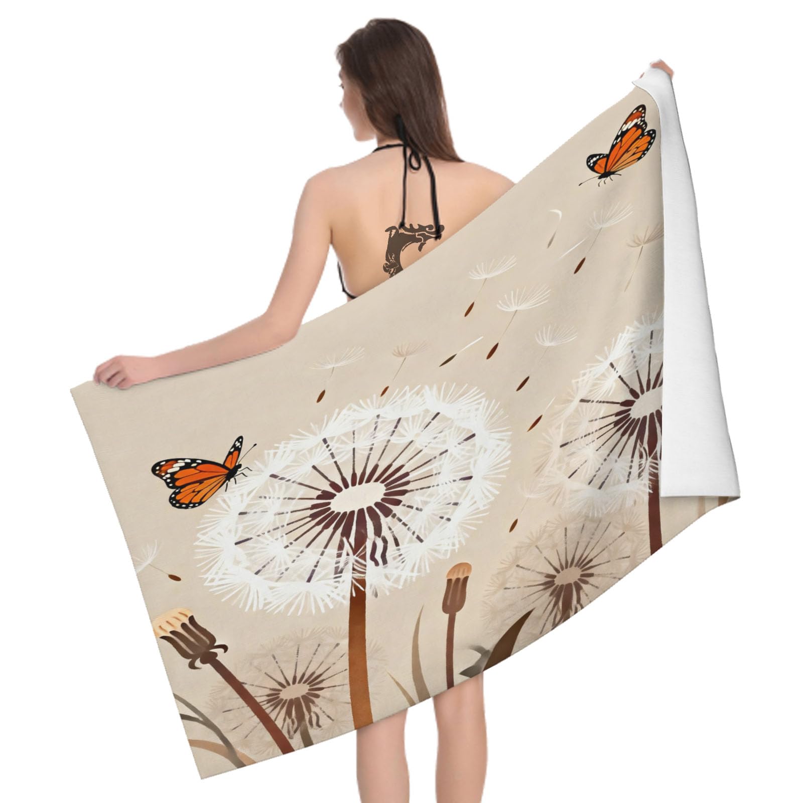 Leichong 3D Dandelion Beach Towel Large Microfiber Soft Quick Dry for Adults, Chic Bath Towel Lightweight Soft Absorbent for Travel Swimming Pool Sports, 180 x 90 cm