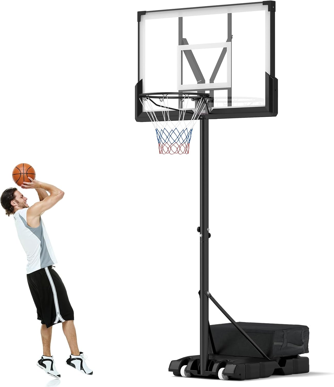 Goplus Basketball Hoop Outdoor, 4.1-10 FT Height Adjustable Basketball Goal System with 45 Inch Shatterproof PC Backboard, Wheels for Adults in Court, Backyard, Driveway, Pool