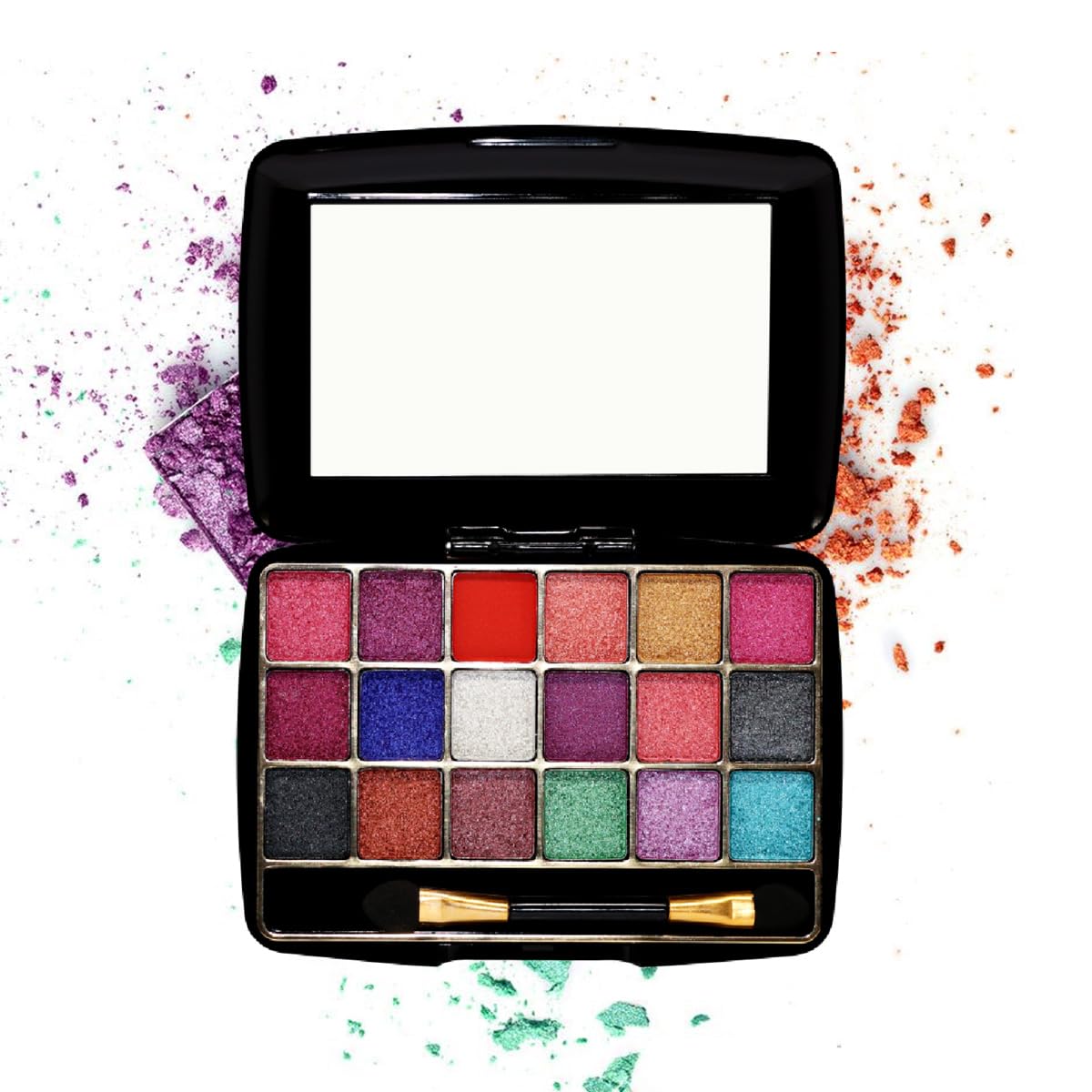 Half N' Half 18 Shimmery Colors with Makhmali Eyeshadow, Brush & Mirror in a Pocket size Eye Shadow Palette | 12.8 g | 03-picture-32