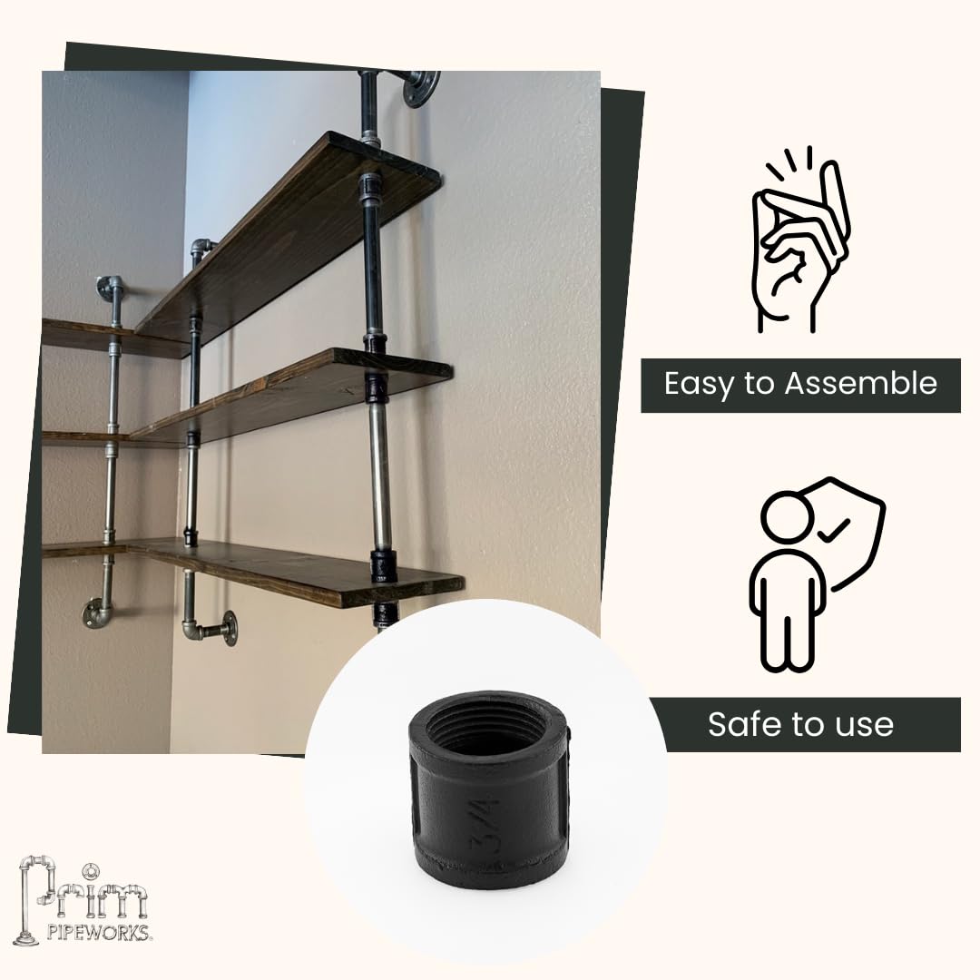 Dust Proof Storage Bins 3/4 Inch Black Iron Pipe Flanges - 6 Pack Industrial Pipe Fittings For DIY Shelving & Furniture 6 Stove Pipe