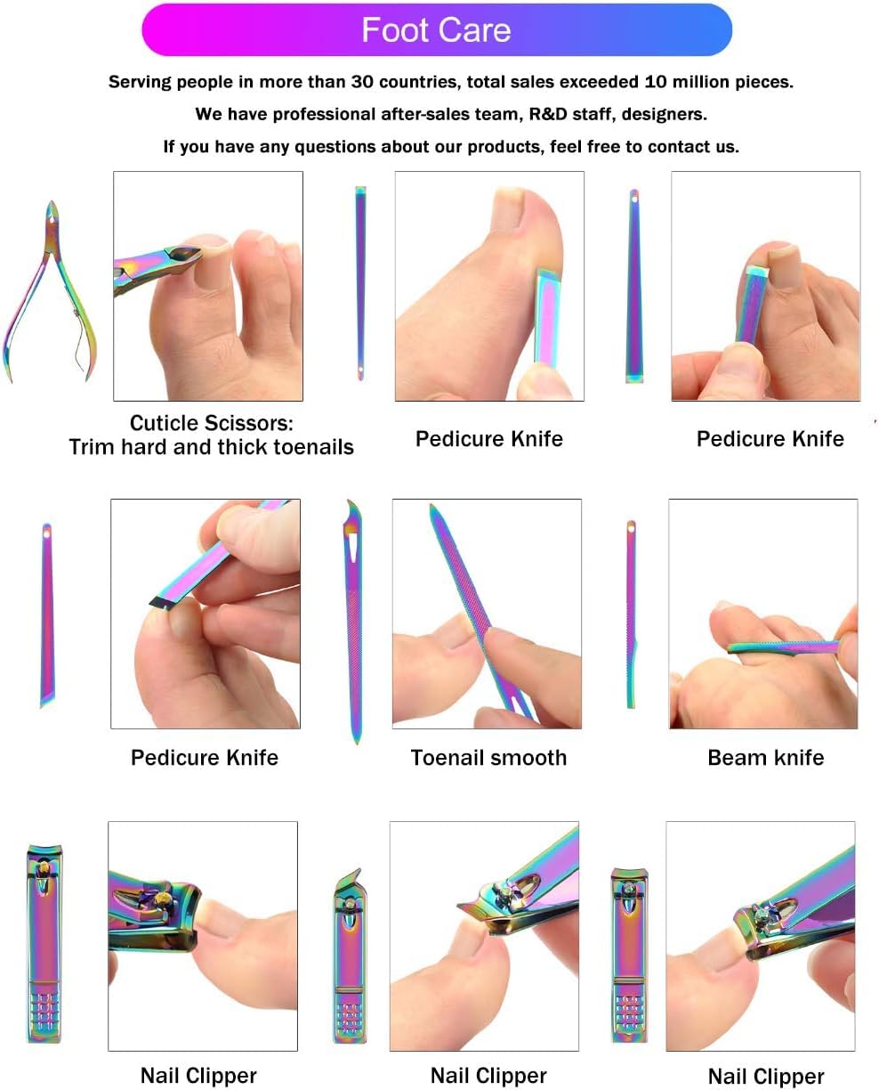 MEI DE MODA Manicure Set Nail Clippers Set Pedicure 18 Pieces Stainless Steel Manicure Kit Professional Grooming Care Tools Nose Hair Scissors Nail File.The Best Gift with Luxurious Case (Rainbow_18) 1