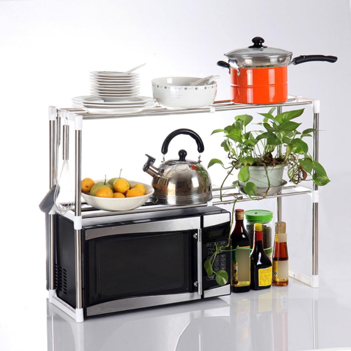 Didiseaon Microwave Oven Rack ABS Telescopic Double Layer Stainless Steel