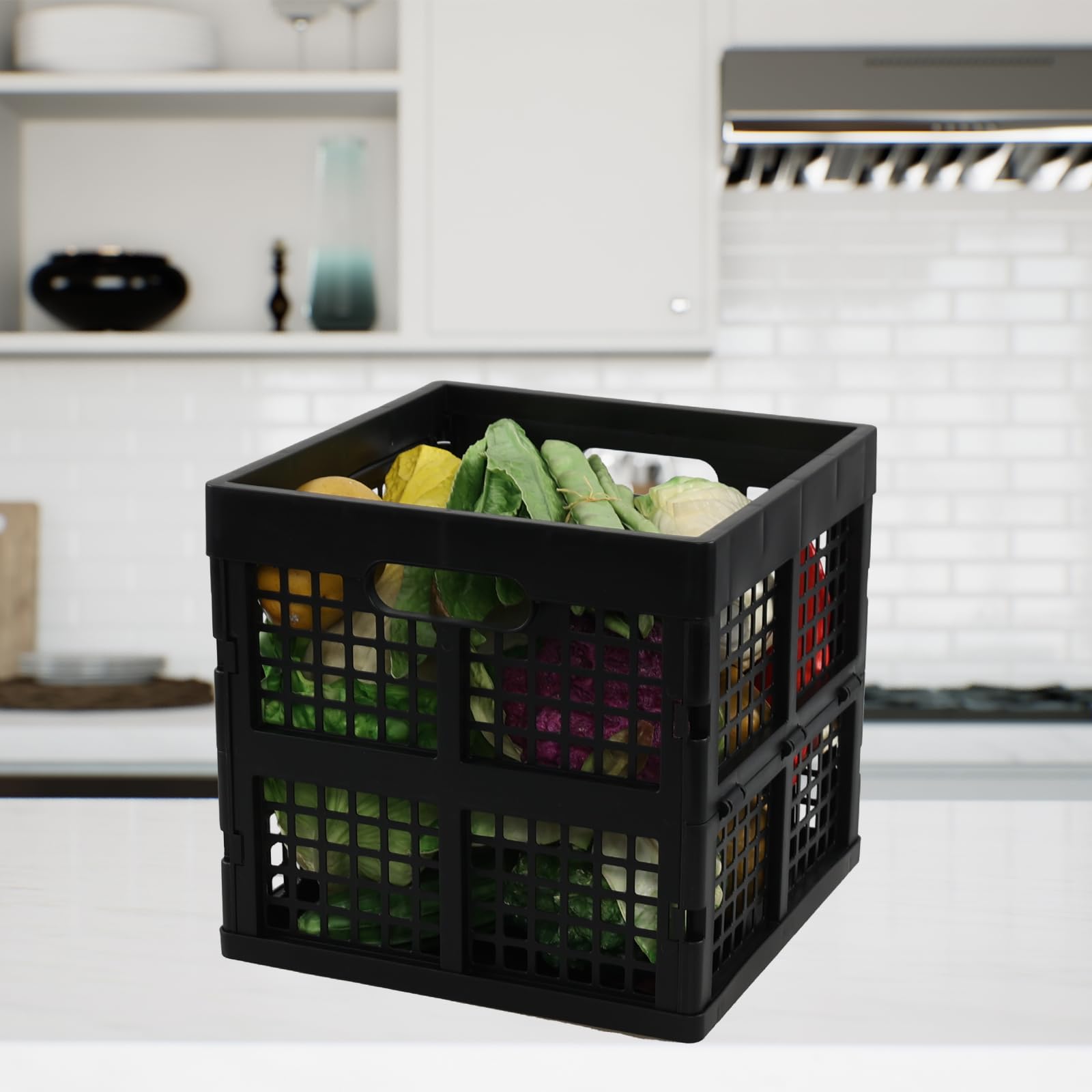 Caja de leche de plástico apilable negra, cajas plegables de plástico de 18 L, paquete de 3