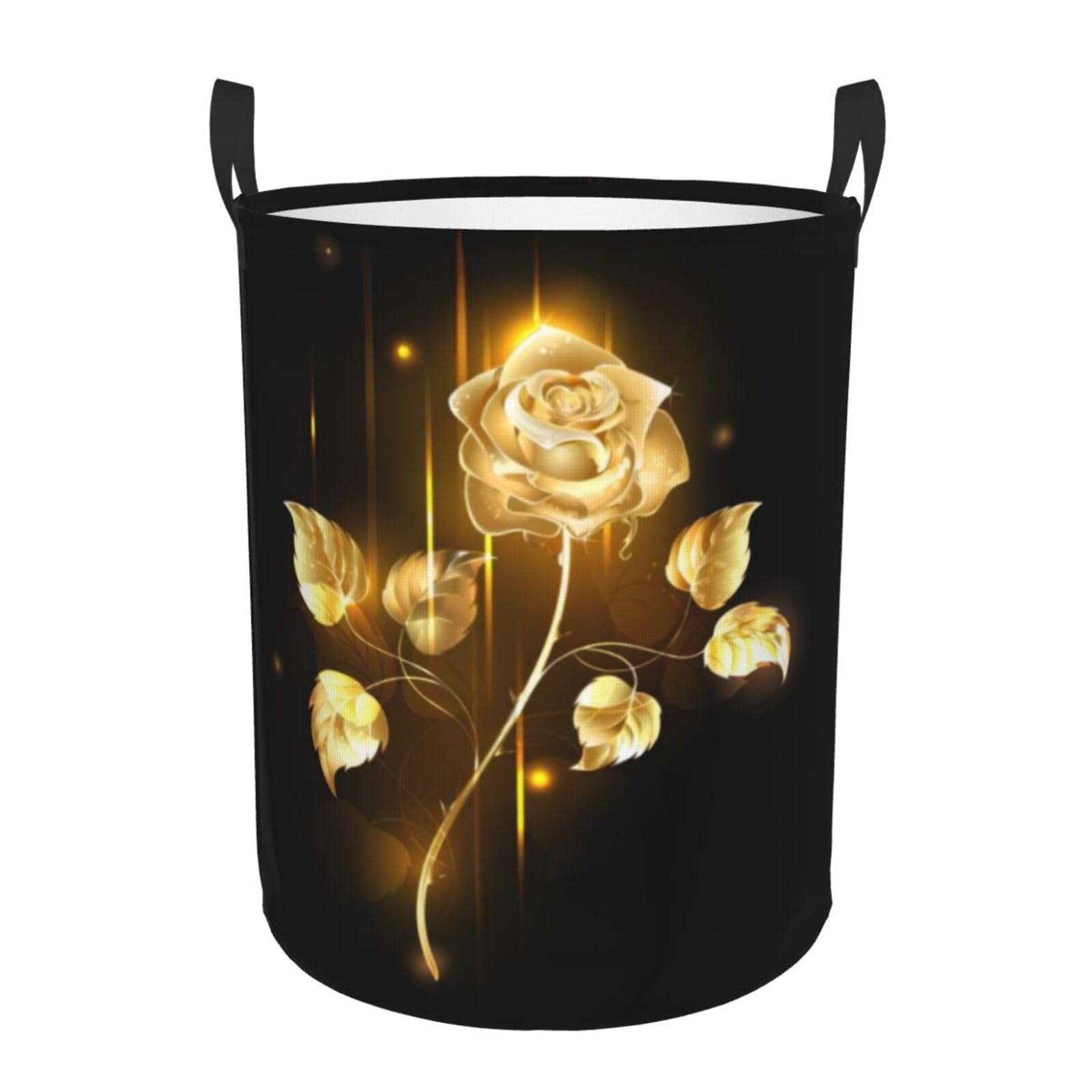 S Circular Hamper – Collapsible Gold Rose Print Laundry Basket