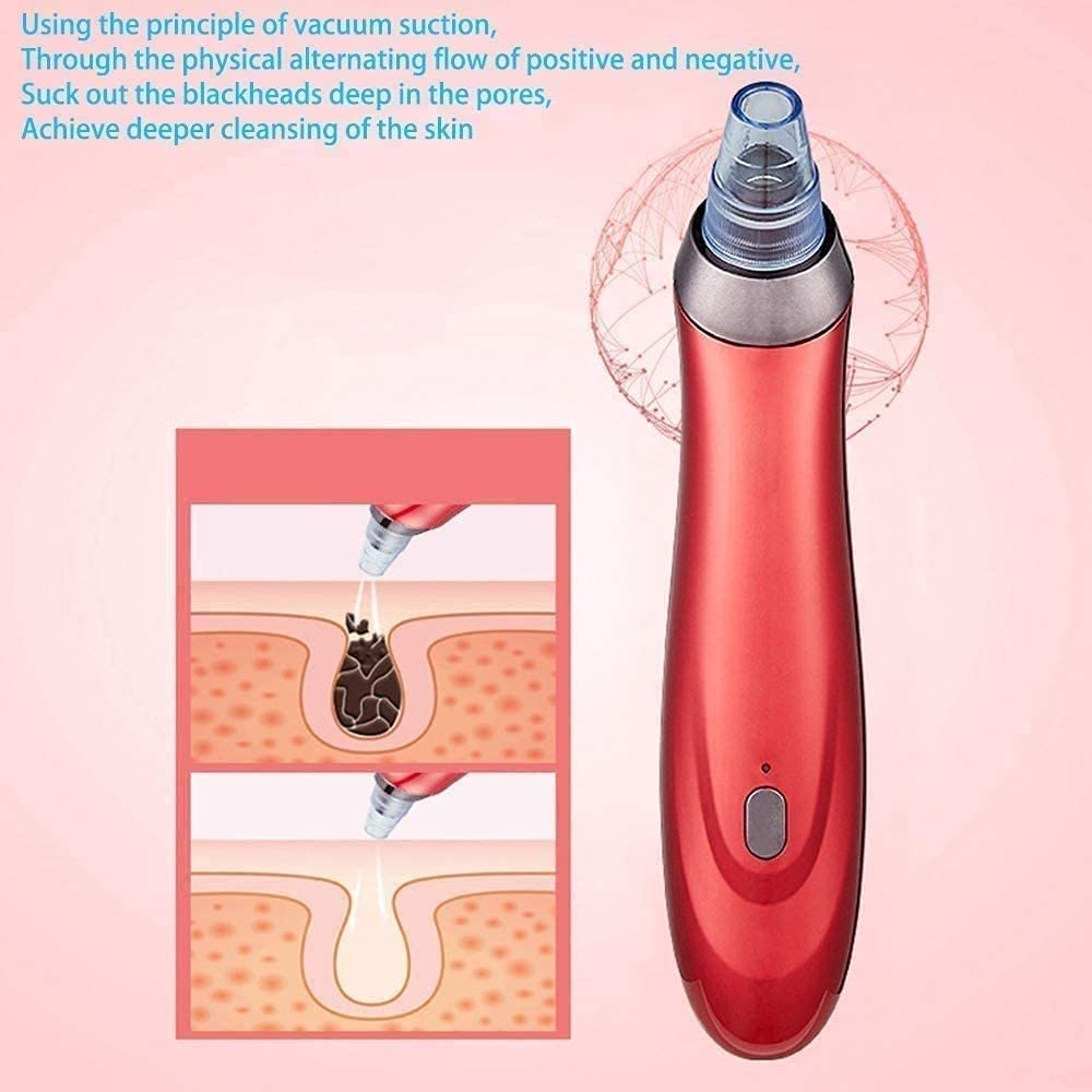 Blackhead Removal Tool Pore Cleaner, LED Display and 5 Suction Probes, Facial Skin Suction Device Acne Suction Kit