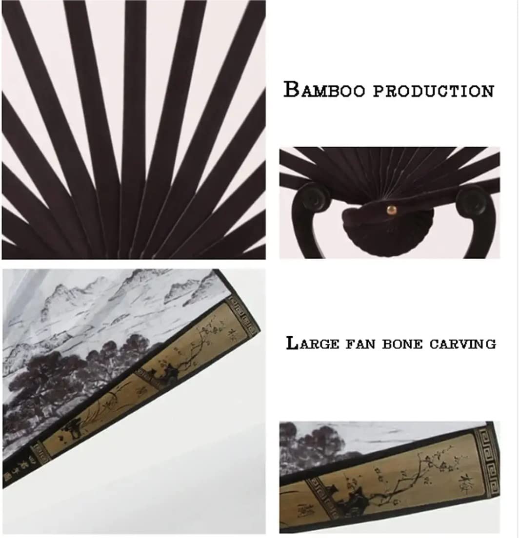 Abanico Plegable De Mano Fiesta Accesorios Tinta De Abanico Plegable En Papel Arroz, Abanicos Mano Hechos A Antiguos Wenwan Regalo Estilo Chino(E)