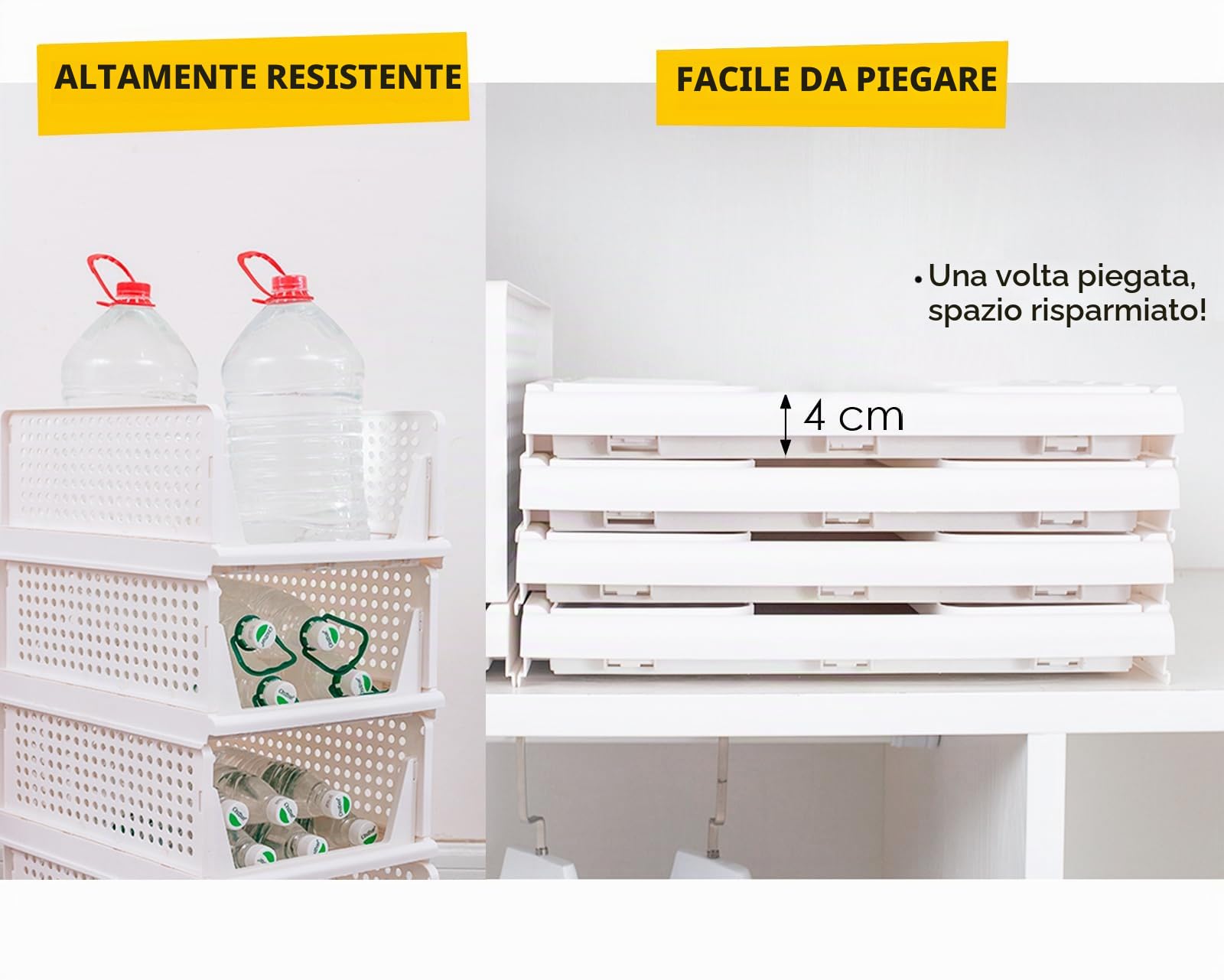 Organizzatore per Armadio Impilabile. Confezione da 4 Scatole Porta Abiti. Cassetti Pieghevoli in Plastica. Le Scatole Organizer Risparmiano Spazio. (L (44x34x18,5))