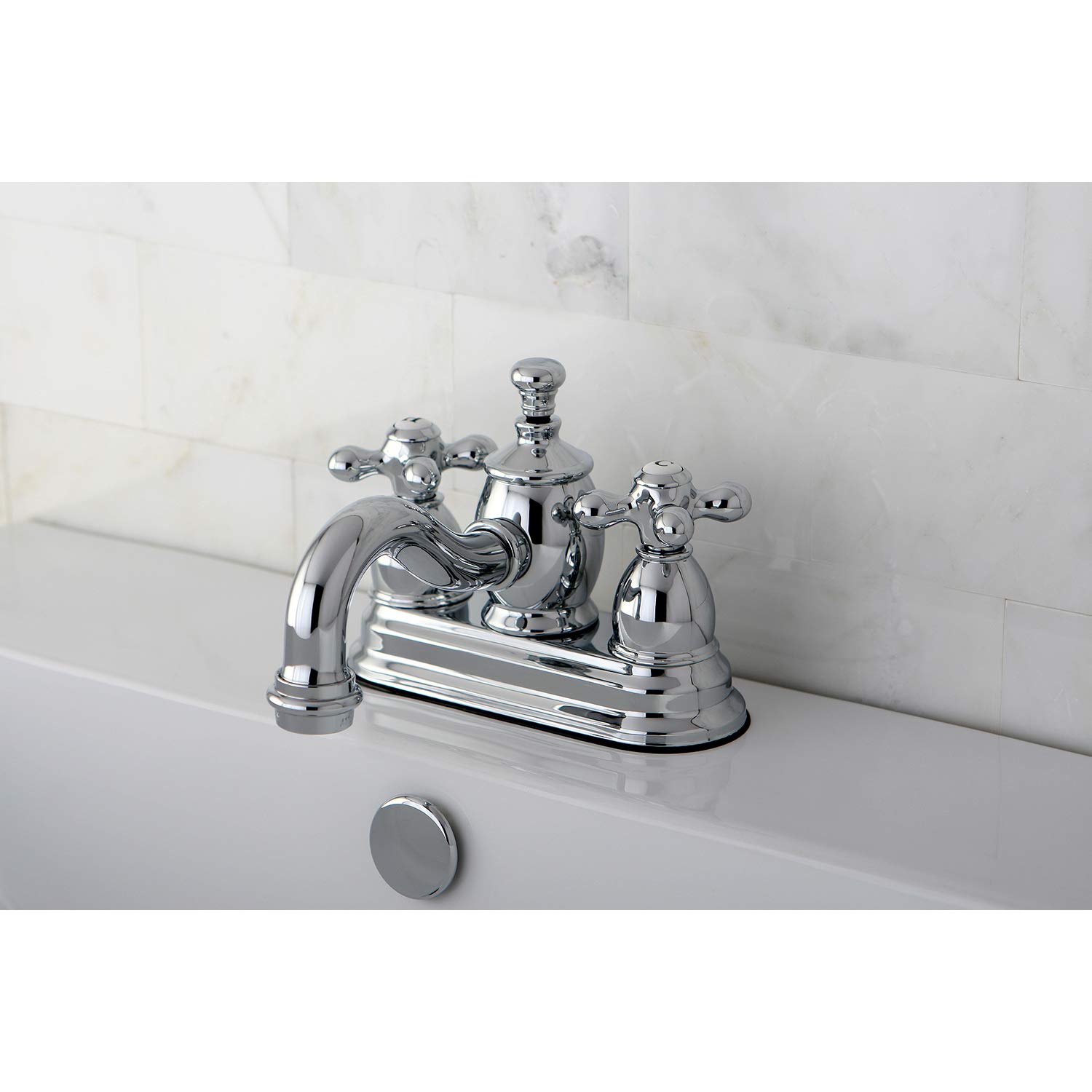 Kingston Brass KS7101AX Llave de Grifo de baño de 10,16 cm con válvula Clic-clac de latón, Cromo Pulido, 4-15/16 inch in Spout Reach