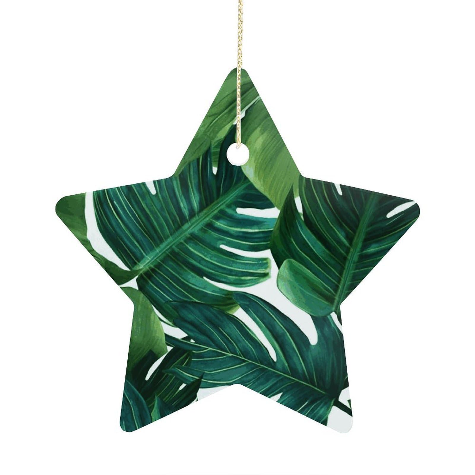Banana Leaves Stars Ornaments Ceramic Christmas Tree Hanging Light in Weight Christmas Star Pendants Funny Double-Sided Printed Xmas Ornaments for Gifts