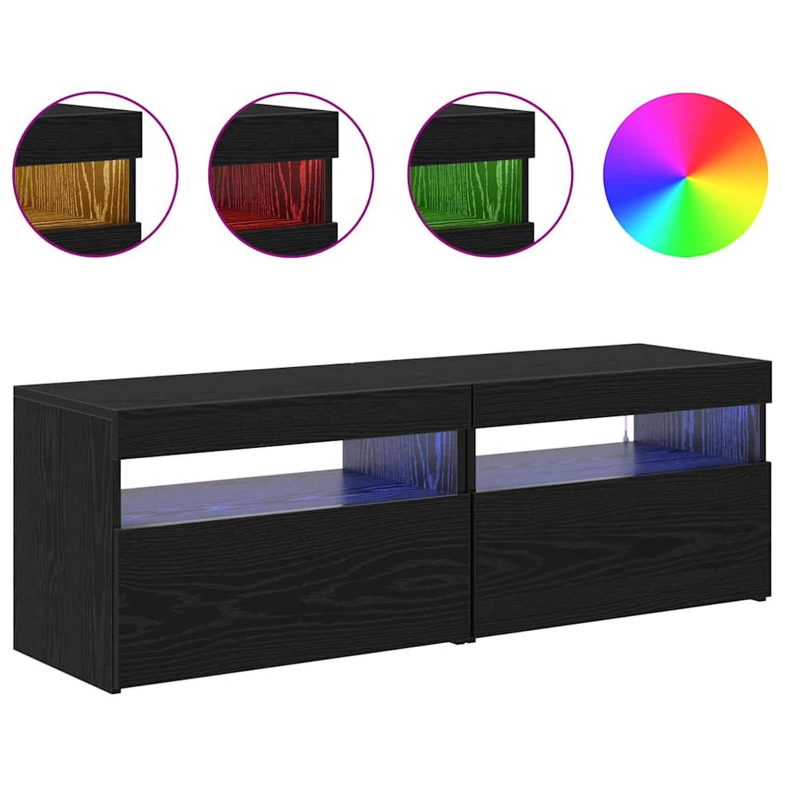 Gecheer TV-Schrank 2er Set, Eiche Optik mit LED Beleuchtung und viel Stauraum, Moderne Lowboards aus Holzwerkstoff Fuer Wohnzimmer und Media Center Einrichtung