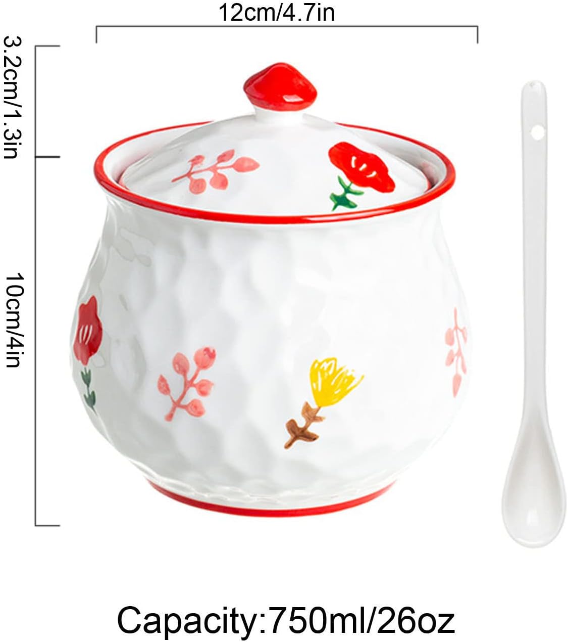 Ceramic Sugar Bowl, Hand Drawn Flower Sugar Bowl with Lid and Spoon, Large Multiple Styles Sugar Pot,(Calendula)