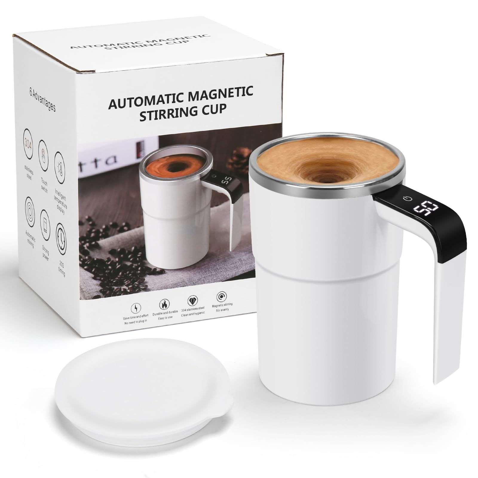 Amazon.com: VAlinks Self Stirring Mug, Auto Magnetic Coffee Mug with LED  Display Temperature, Rechargeable Automatic Stirring Cup, 12oz Self Mixing  Cup with Lid To Stir Coffee Mixed Milk at Desk Use :